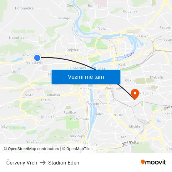 Červený Vrch to Stadion Eden map