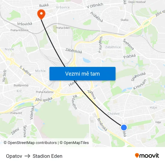 Opatov to Stadion Eden map