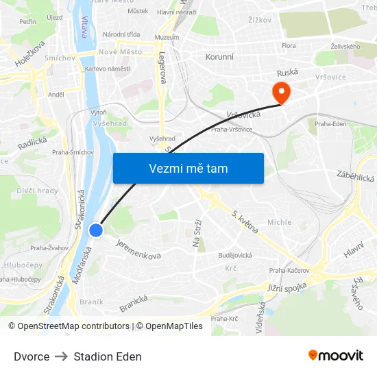 Dvorce to Stadion Eden map