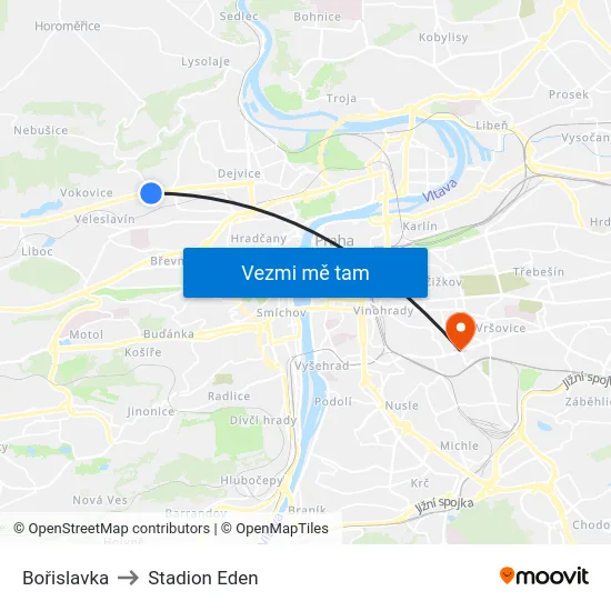 Bořislavka to Stadion Eden map
