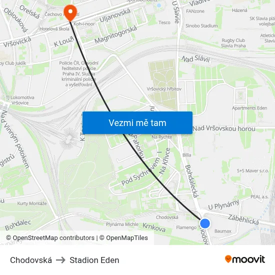 Chodovská to Stadion Eden map