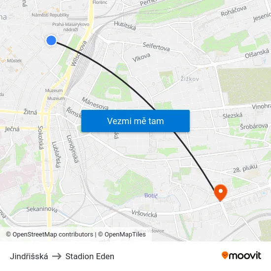 Jindřišská to Stadion Eden map