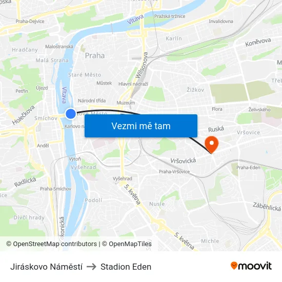 Jiráskovo Náměstí to Stadion Eden map