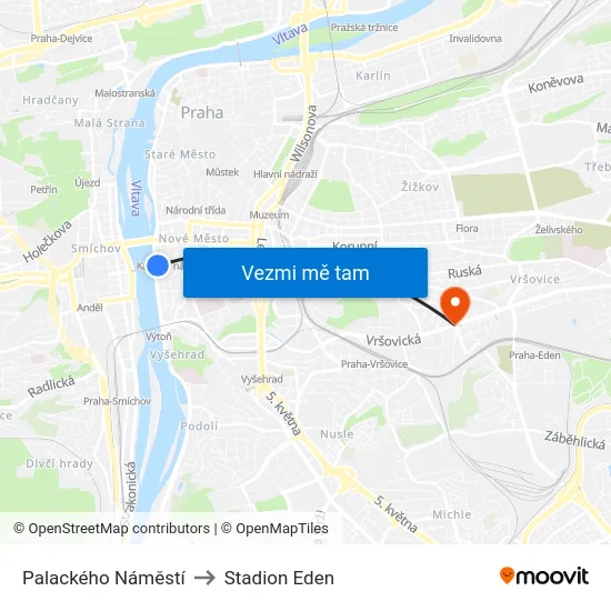 Palackého Náměstí to Stadion Eden map
