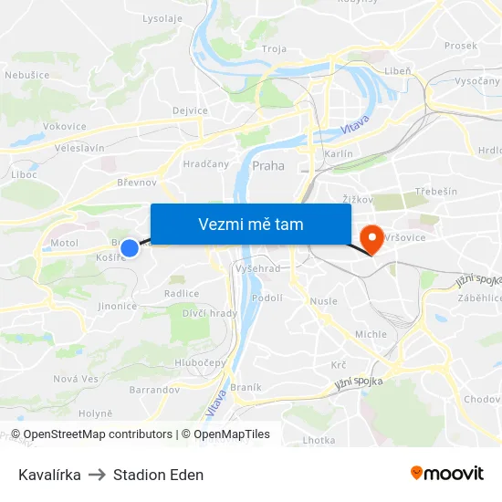 Kavalírka to Stadion Eden map