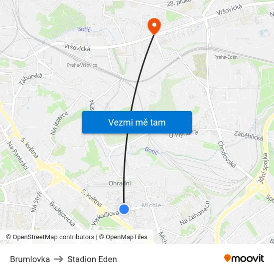 Brumlovka to Stadion Eden map