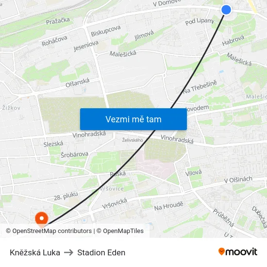 Kněžská Luka to Stadion Eden map