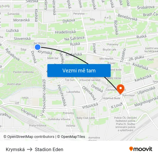 Krymská to Stadion Eden map
