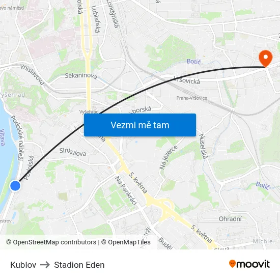 Kublov to Stadion Eden map