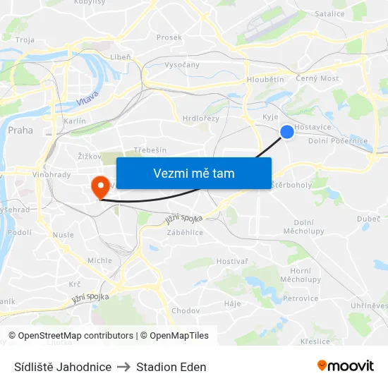Sídliště Jahodnice to Stadion Eden map