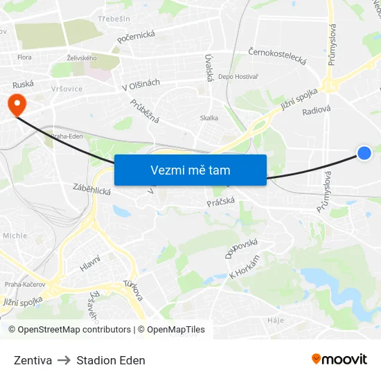 Zentiva to Stadion Eden map