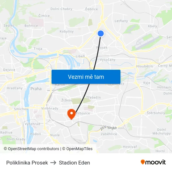 Poliklinika Prosek to Stadion Eden map