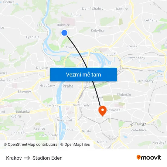 Krakov to Stadion Eden map