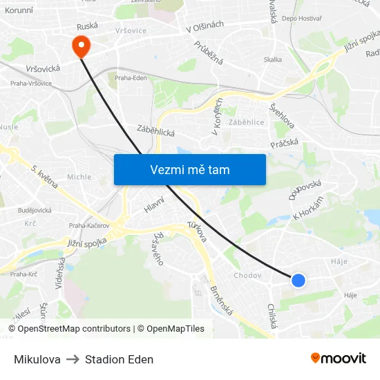 Mikulova to Stadion Eden map