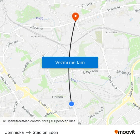 Jemnická to Stadion Eden map