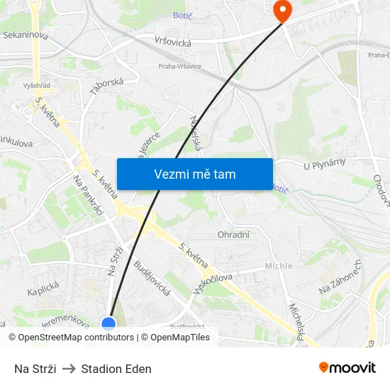 Na Strži to Stadion Eden map
