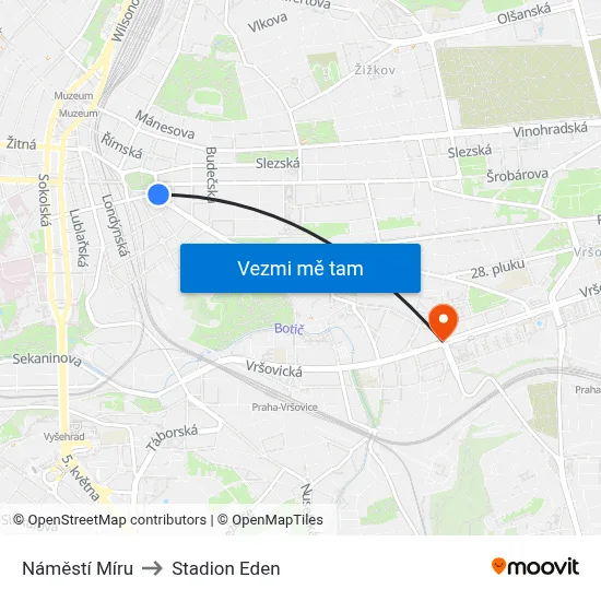 Náměstí Míru to Stadion Eden map