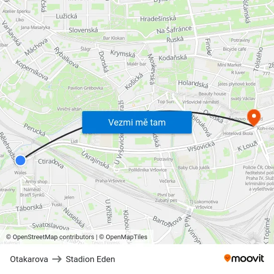 Otakarova to Stadion Eden map