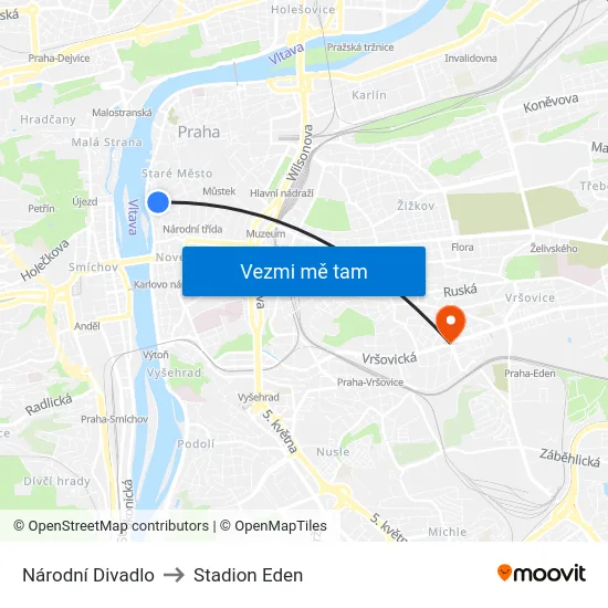 Národní Divadlo to Stadion Eden map
