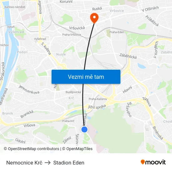 Nemocnice Krč to Stadion Eden map