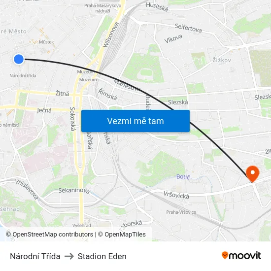 Národní Třída to Stadion Eden map