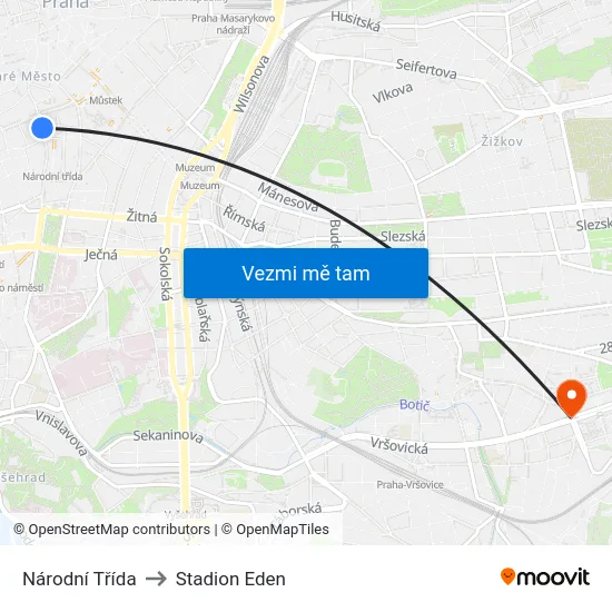 Národní Třída to Stadion Eden map