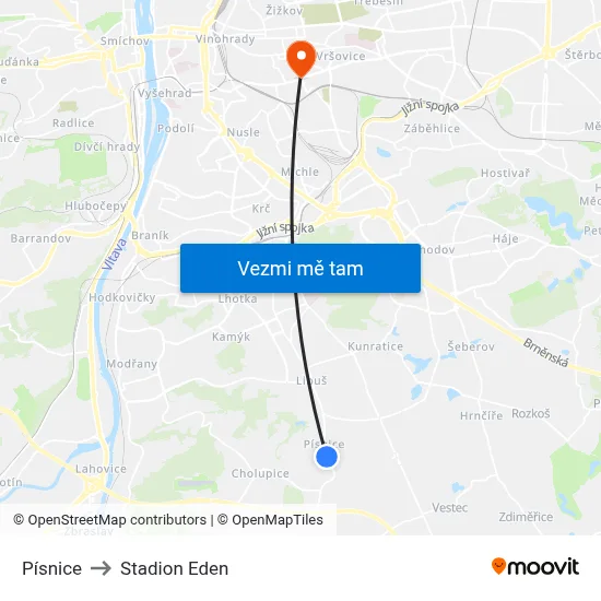 Písnice to Stadion Eden map