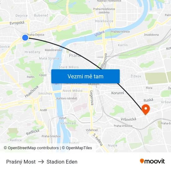 Prašný Most to Stadion Eden map