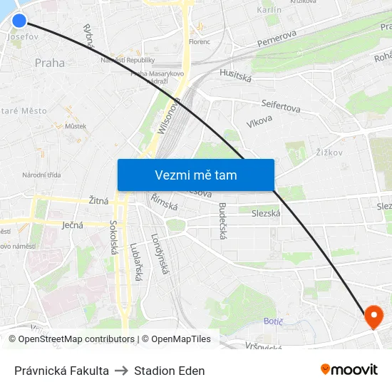 Právnická Fakulta to Stadion Eden map