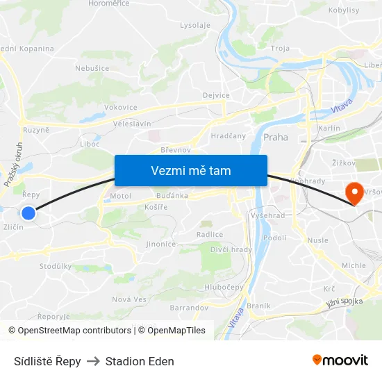 Sídliště Řepy to Stadion Eden map