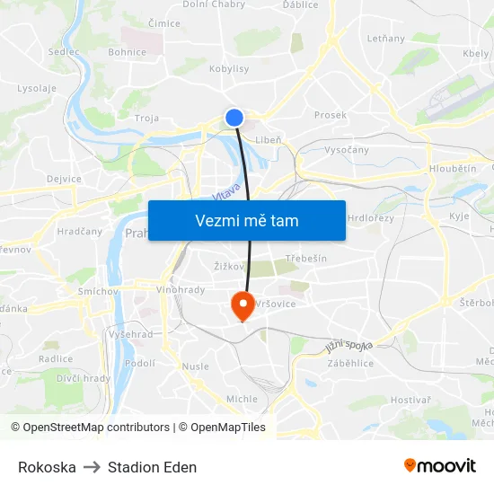 Rokoska to Stadion Eden map