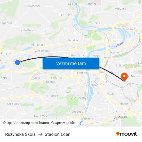 Ruzyňská Škola to Stadion Eden map