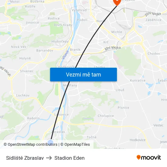Sídliště Zbraslav to Stadion Eden map