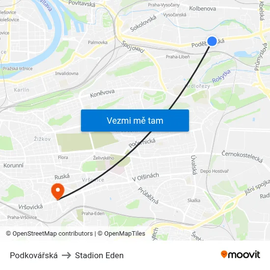 Podkovářská to Stadion Eden map