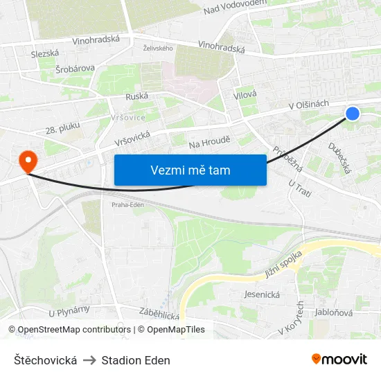 Štěchovická to Stadion Eden map