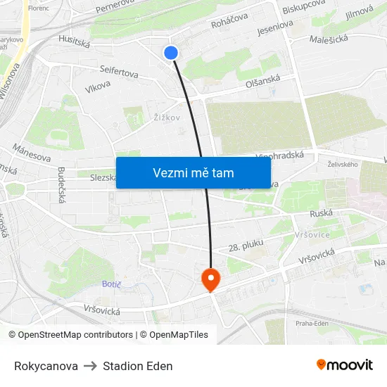 Rokycanova to Stadion Eden map