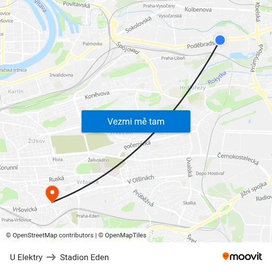 U Elektry to Stadion Eden map