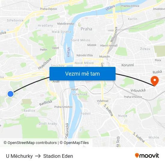 U Měchurky to Stadion Eden map