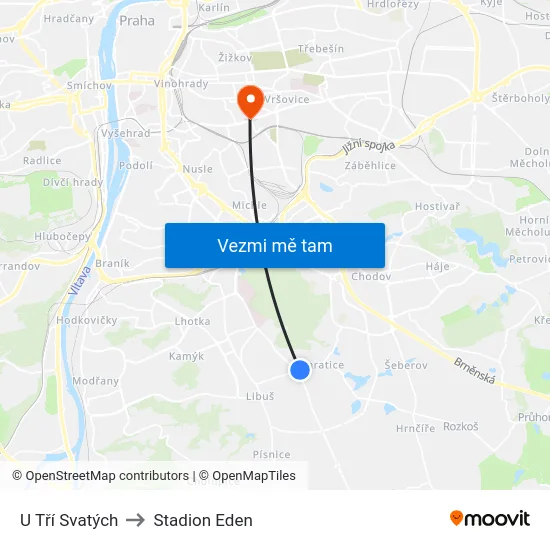 U Tří Svatých to Stadion Eden map
