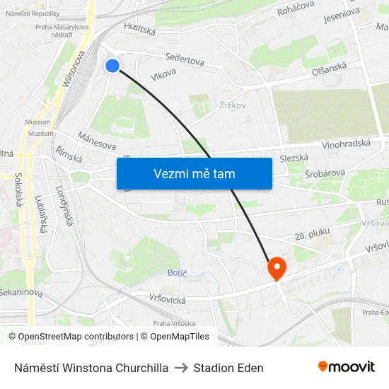 Náměstí Winstona Churchilla to Stadion Eden map