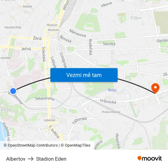 Albertov to Stadion Eden map