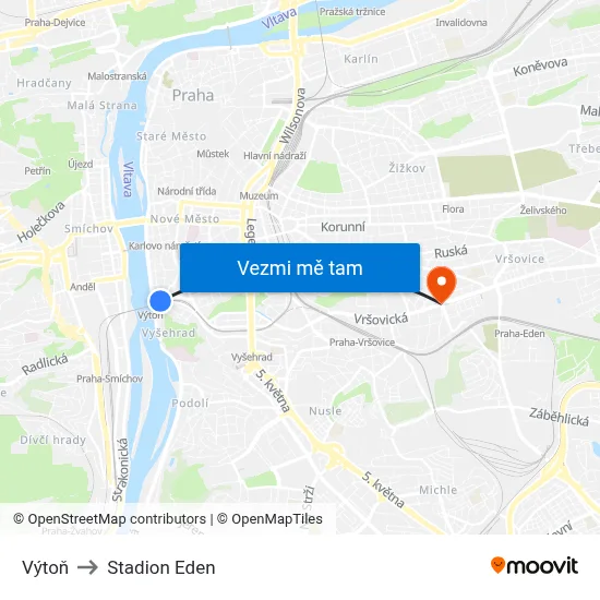 Výtoň to Stadion Eden map