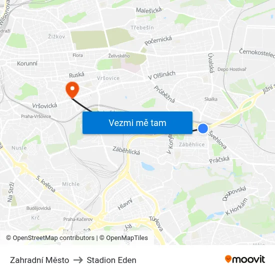 Zahradní Město to Stadion Eden map