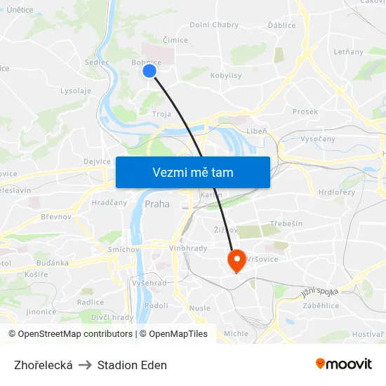 Zhořelecká to Stadion Eden map