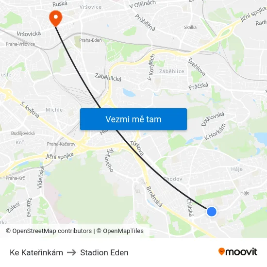 Ke Kateřinkám to Stadion Eden map