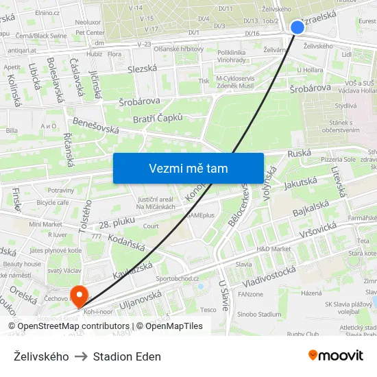 Želivského to Stadion Eden map