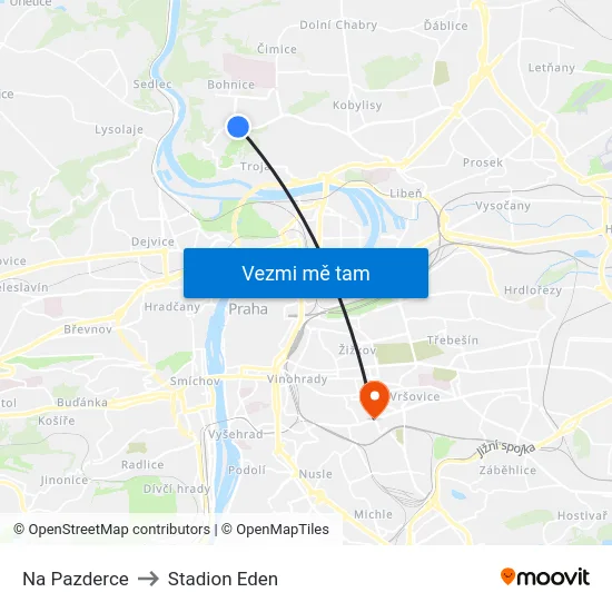 Na Pazderce to Stadion Eden map