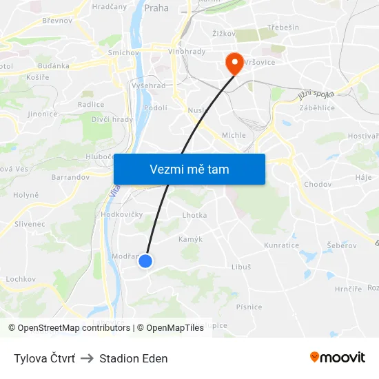 Tylova Čtvrť to Stadion Eden map