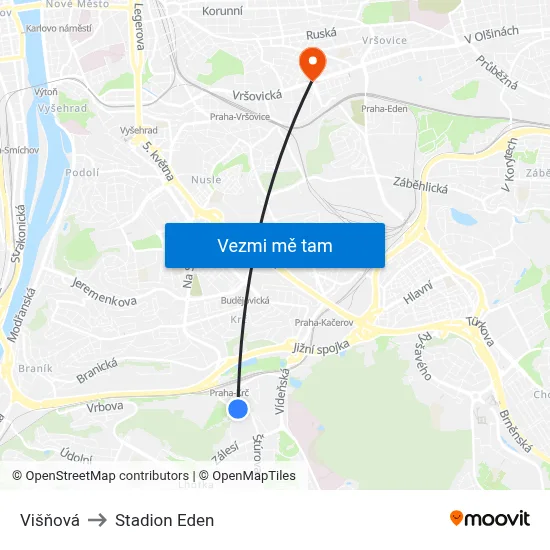 Višňová to Stadion Eden map