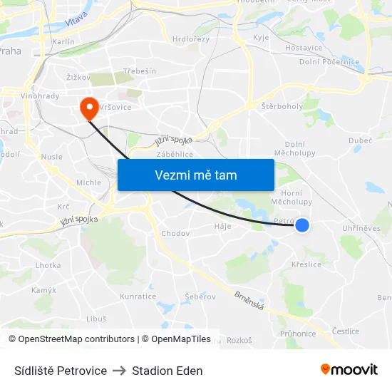 Sídliště Petrovice to Stadion Eden map